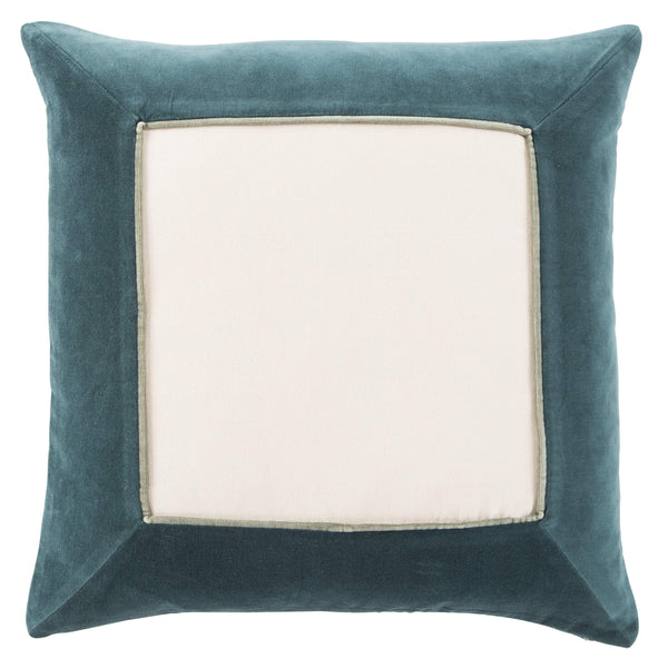 Jaipur Living Jaipur Living Velvet Cotton Bordered Throw Pillow with Piped Edges for Sofa or Bed Teal Poly Fill PLW103416