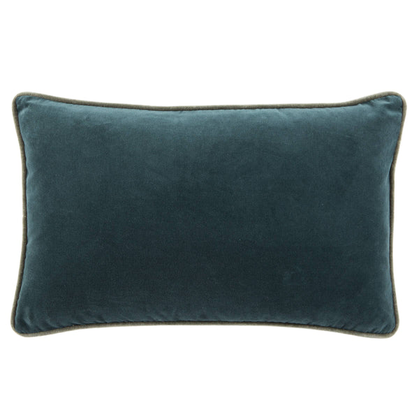 Jaipur Living Jaipur Living Emerson Cotton Velvet Lumbar Pillow Cover Reversible Cream Piped Edges Teal PLC102279