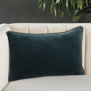 Jaipur Living Jaipur Living Emerson Cotton Velvet Lumbar Pillow Cover Reversible Cream Piped Edges Teal PLC102279