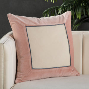 Jaipur Living Jaipur Living Hendrix Cotton Velvet Pillow Cover Bordered Piped Edge Tailored Design Blush PLC102276