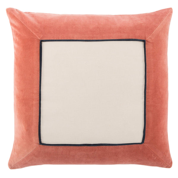 Jaipur Living Jaipur Living Hendrix Cotton Velvet Pillow Cover Bordered Piped Edge Tailored Design Coral PLC102275