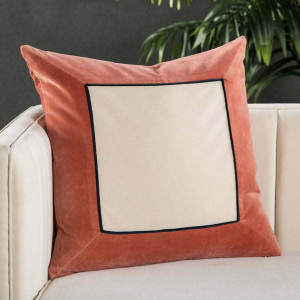 Jaipur Living Jaipur Living Velvet Cotton Bordered Throw Pillow with Piped Edges for Sofa or Bed Coral Down PLW103411