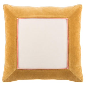 Jaipur Living Jaipur Living Velvet Cotton Bordered Throw Pillow with Piped Edges for Sofa or Bed Gold Poly Fill PLW103418