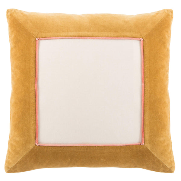 Jaipur Living Jaipur Living Velvet Cotton Bordered Throw Pillow with Piped Edges for Sofa or Bed Gold Poly Fill PLW103418