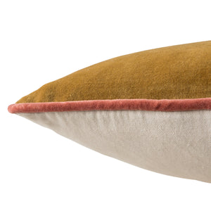 Jaipur Living Jaipur Living Emerson Cotton Velvet Lumbar Pillow Cover Reversible Cream Piped Edges Gold PLC102282