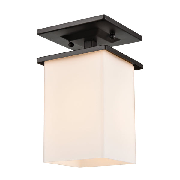 Thomas Lighting Broad Street Transitional Outdoor Flush Mount Bronze Framed Square Glass Ceiling Light EN110136