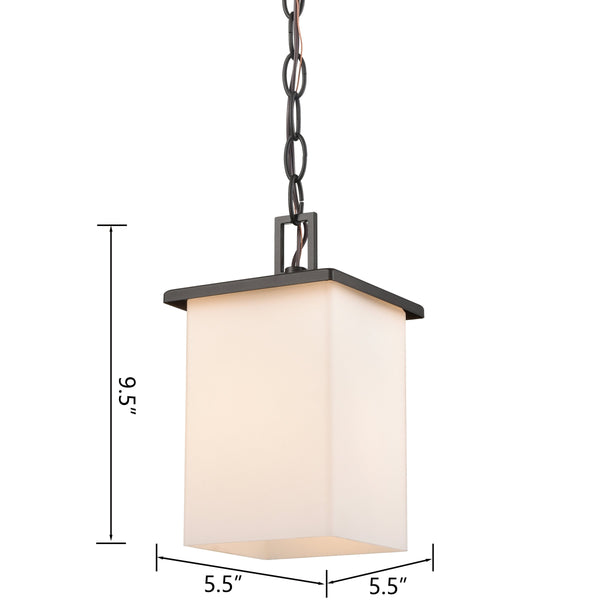 Thomas Lighting Broad Street Transitional Outdoor Pendant Bronze Frame Square Glass Shade Porch Light EN110146