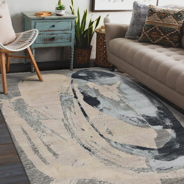 Amer Rugs Ensemble Modern Hand-knotted Area Rug In Luxurious Raw New Zealand Wool And Silk For Any Space Ash Wool, Real Silk Ens260912