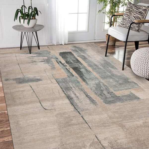 Amer Rugs Ensemble Modern Hand-knotted Area Rug In Luxurious Raw New Zealand Wool And Silk For Any Space Ivory Wool, Real Silk Ens380203