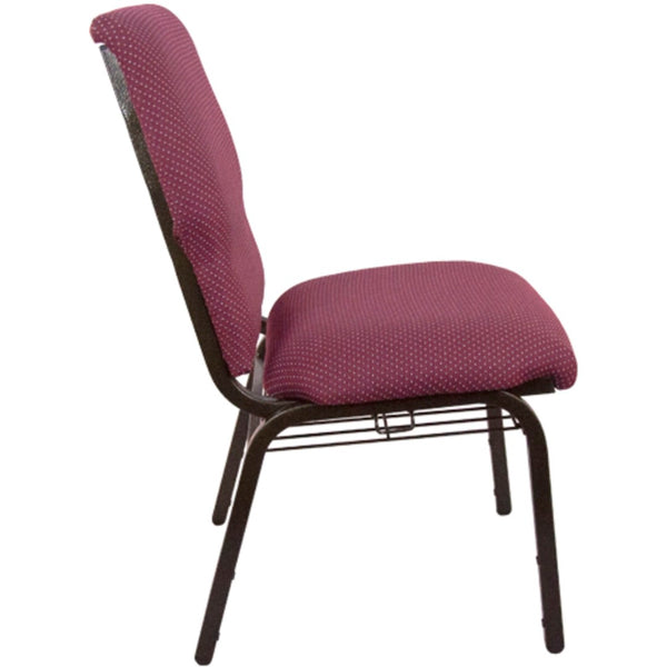 English Elm Advantage Comfortable Stackable Church Chair with Heavy-Duty Frame for Durable and Stylish Seating Burgundy Pattern Fabric/Gold Vein Frame EPCHT-100