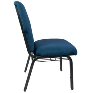English Elm Advantage Comfortable Stackable Church Chair with Heavy-Duty Frame for Durable and Stylish Seating Navy Fabric/Silver Vein Frame EPCHT-101