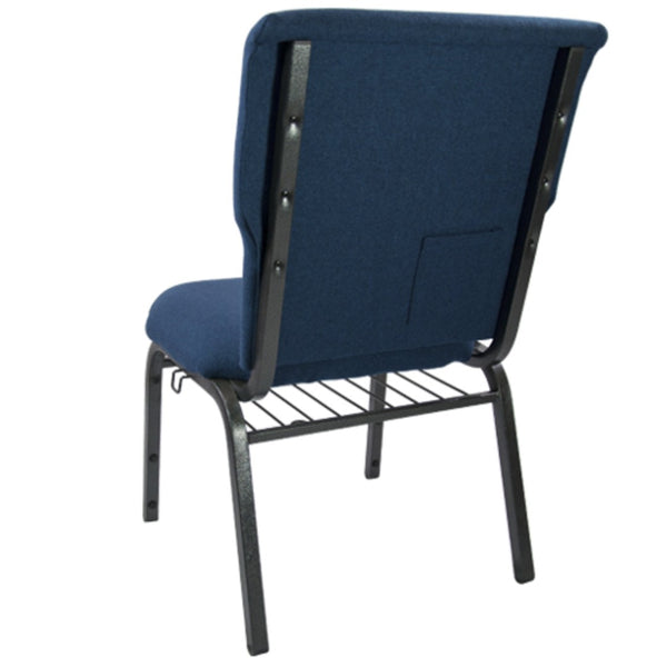 English Elm Advantage Comfortable Stackable Church Chair with Heavy-Duty Frame for Durable and Stylish Seating Navy Fabric/Silver Vein Frame EPCHT-101