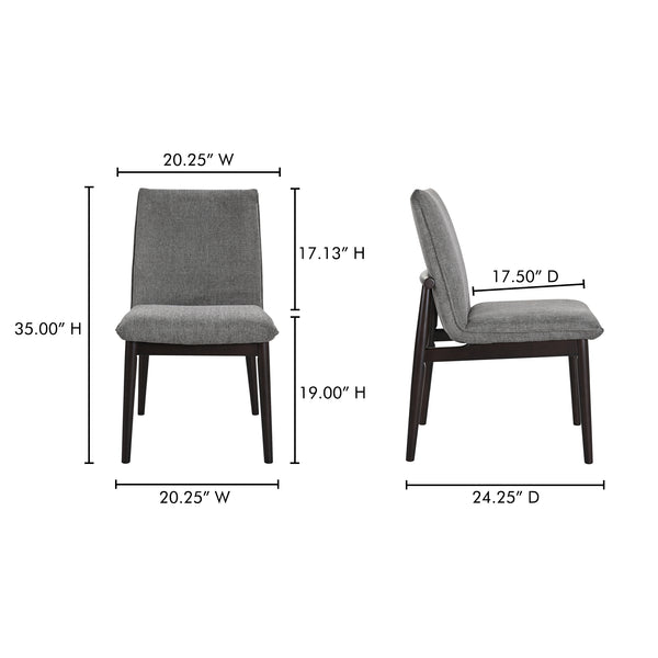 Moe's Home Charlie Dining Chair Set Of 2 - Mid-century Modern Comfort With Rubberwood And Foam Cushioning Grey Upholstery, 95% Polyester,5% Nylon,Rubber Wood Base Eq-1023-25