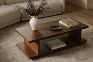 Moe's Home Miri Coffee Table - Mid-century Modern Design With Open Shelf Storage For Versatile Living Spaces Brown Walnut Veneer,Mdf Er-2096-03