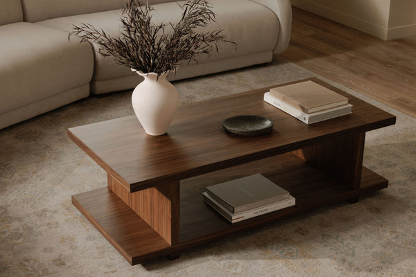 Moe's Home Miri Coffee Table - Mid-century Modern Design With Open Shelf Storage For Versatile Living Spaces Brown Walnut Veneer,Mdf Er-2096-03
