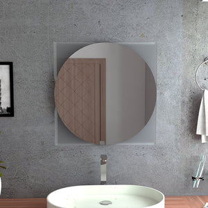 English Elm Salerno Square Mirror with Sandblasted Border, Natural Finish Particle Board Frame, Modern Wall Accent B07092049