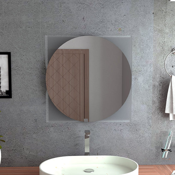 English Elm Salerno Square Mirror with Sandblasted Border, 23.6" Natural Mirrored Glass, Modern Wall Accent B20092049