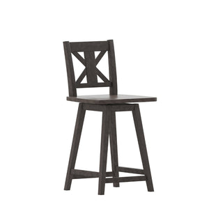 English Elm Gwendolyn Commercial Grade Solid Wood Swivel Counter Height Barstool for Modern Farmhouse Charm Gray Wash Walnut ES-G1-24-GY-GG