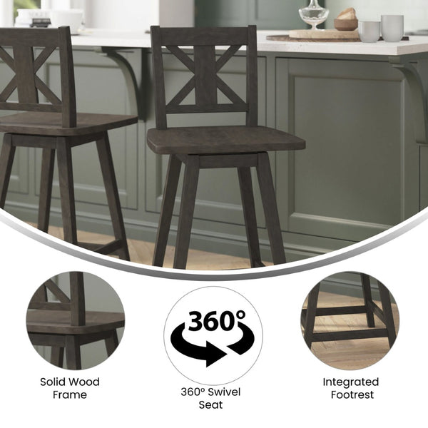 English Elm Gwendolyn Commercial Grade Solid Wood Swivel Counter Height Barstool for Modern Farmhouse Charm Gray Wash Walnut ES-G1-24-GY-GG