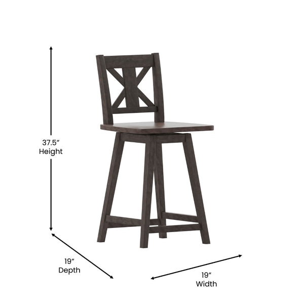 English Elm Gwendolyn Commercial Grade Solid Wood Swivel Counter Height Barstool for Modern Farmhouse Charm Gray Wash Walnut ES-G1-24-GY-GG