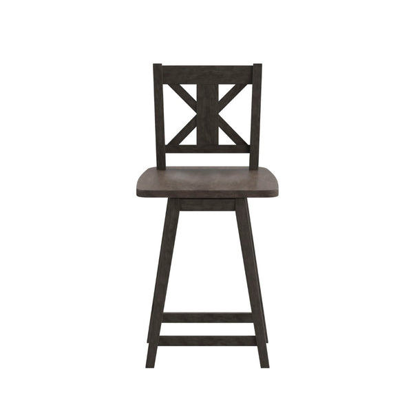 English Elm Gwendolyn Commercial Grade Solid Wood Swivel Counter Height Barstool for Modern Farmhouse Charm Gray Wash Walnut ES-G1-24-GY-GG