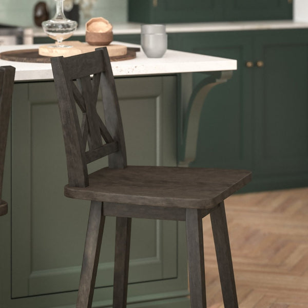 English Elm Gwendolyn Commercial Grade Solid Wood Swivel Counter Height Barstool for Modern Farmhouse Charm Gray Wash Walnut ES-G1-24-GY-GG