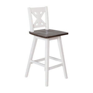English Elm Gwendolyn Commercial Grade Solid Wood Swivel Counter Height Barstool for Modern Farmhouse Charm Antique White Wash Frame/Gray Wash Seat ES-G1-24-WH-GG