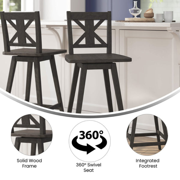 English Elm Gwendolyn Commercial-Grade Solid Wood Swivel Barstool for Modern Farmhouse & Restaurant Spaces Gray Wash Walnut ES-G1-29-GY-GG