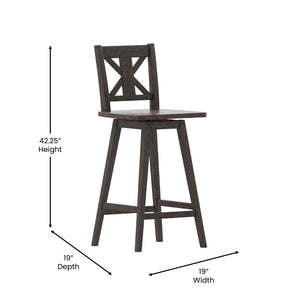 English Elm Gwendolyn Commercial-Grade Solid Wood Swivel Barstool for Modern Farmhouse & Restaurant Spaces Gray Wash Walnut ES-G1-29-GY-GG