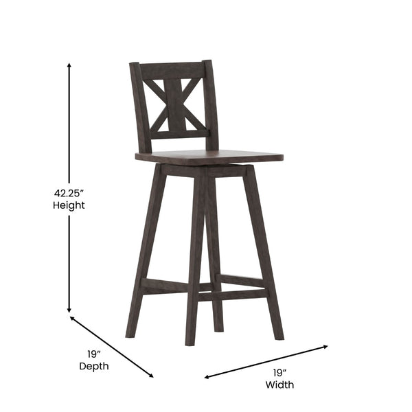 English Elm Gwendolyn Commercial-Grade Solid Wood Swivel Barstool for Modern Farmhouse & Restaurant Spaces Gray Wash Walnut ES-G1-29-GY-GG