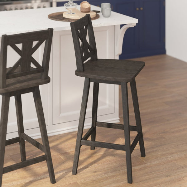 English Elm Gwendolyn Commercial-Grade Solid Wood Swivel Barstool for Modern Farmhouse & Restaurant Spaces Gray Wash Walnut ES-G1-29-GY-GG