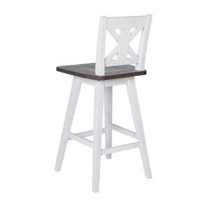 English Elm Gwendolyn Commercial-Grade Solid Wood Swivel Barstool for Modern Farmhouse & Restaurant Spaces Antique White Wash Frame/Gray Wash Seat ES-G1-29-WH-GG
