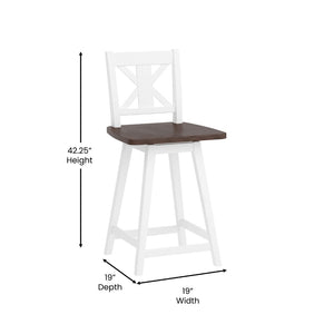 English Elm Gwendolyn Commercial-Grade Solid Wood Swivel Barstool for Modern Farmhouse & Restaurant Spaces Antique White Wash Frame/Gray Wash Seat ES-G1-29-WH-GG