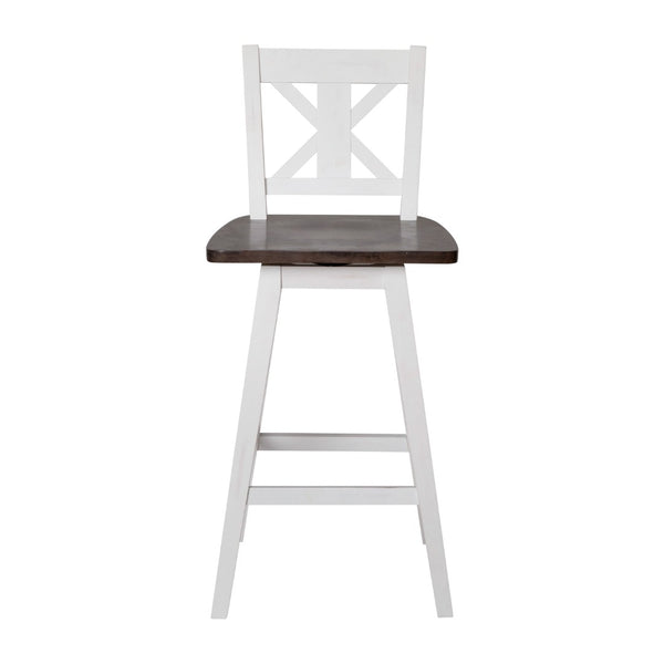English Elm Gwendolyn Commercial-Grade Solid Wood Swivel Barstool for Modern Farmhouse & Restaurant Spaces Antique White Wash Frame/Gray Wash Seat ES-G1-29-WH-GG