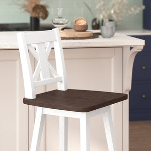 English Elm Gwendolyn Commercial-Grade Solid Wood Swivel Barstool for Modern Farmhouse & Restaurant Spaces Antique White Wash Frame/Gray Wash Seat ES-G1-29-WH-GG