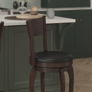 English Elm Nichola Classic Open Back Swivel Counter Stool – Stylish Espresso Barstool with Padded LeatherSoft Seat ES-NT2-24-ESP-GG
