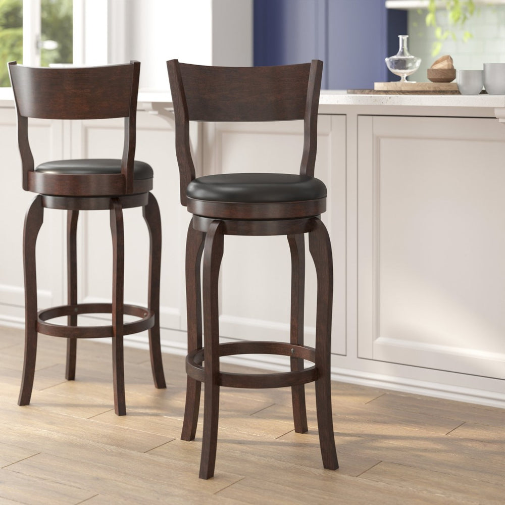 English Elm Nichola Classic Open Back Swivel Bar Stool: Durable Wood Frame, Soft LeatherSeat, 360° Comfort ES-NT2-29-ESP-GG