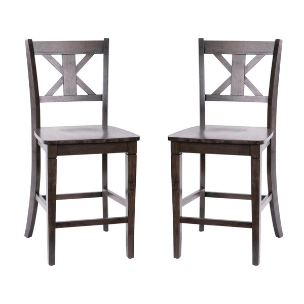 English Elm Gwendolyn Set of 2 Commercial Grade Solid Wood Modern Farmhouse Counter Height Barstools for Any Space Gray Wash Walnut ES-STBN1-24-GY-2-GG