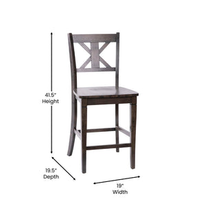 English Elm Gwendolyn Set of 2 Commercial Grade Solid Wood Modern Farmhouse Counter Height Barstools for Any Space Gray Wash Walnut ES-STBN1-24-GY-2-GG