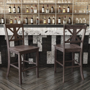 English Elm Gwendolyn Set of 2 Commercial Grade Solid Wood Modern Farmhouse Counter Height Barstools for Any Space Gray Wash Walnut ES-STBN1-24-GY-2-GG