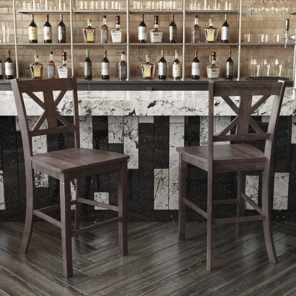 English Elm Gwendolyn Set of 2 Commercial Grade Solid Wood Modern Farmhouse Counter Height Barstools for Any Space Gray Wash Walnut ES-STBN1-24-GY-2-GG