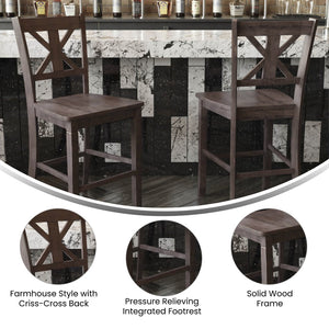 English Elm Gwendolyn Set of 2 Commercial Grade Solid Wood Modern Farmhouse Counter Height Barstools for Any Space Gray Wash Walnut ES-STBN1-24-GY-2-GG