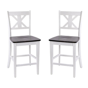 English Elm Gwendolyn Set of 2 Commercial Grade Solid Wood Modern Farmhouse Counter Height Barstools for Any Space White Wash ES-STBN1-24-WH-2-GG