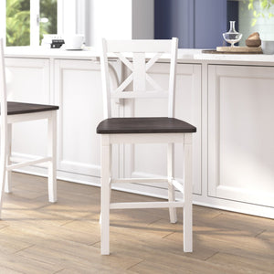 English Elm Gwendolyn Set of 2 Commercial Grade Solid Wood Modern Farmhouse Counter Height Barstools for Any Space White Wash ES-STBN1-24-WH-2-GG