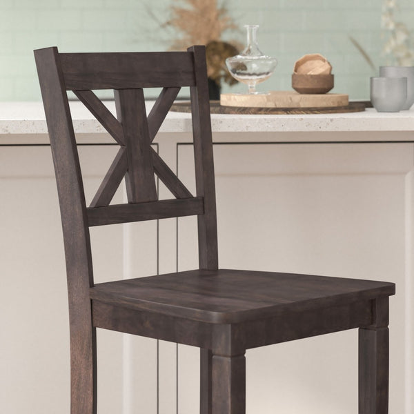 English Elm Gwendolyn Set of 2 Commercial-Grade Solid Wood Barstools for Modern Farmhouse Elegance & Comfort Gray Wash Walnut ES-STBN1-29-GY-2-GG