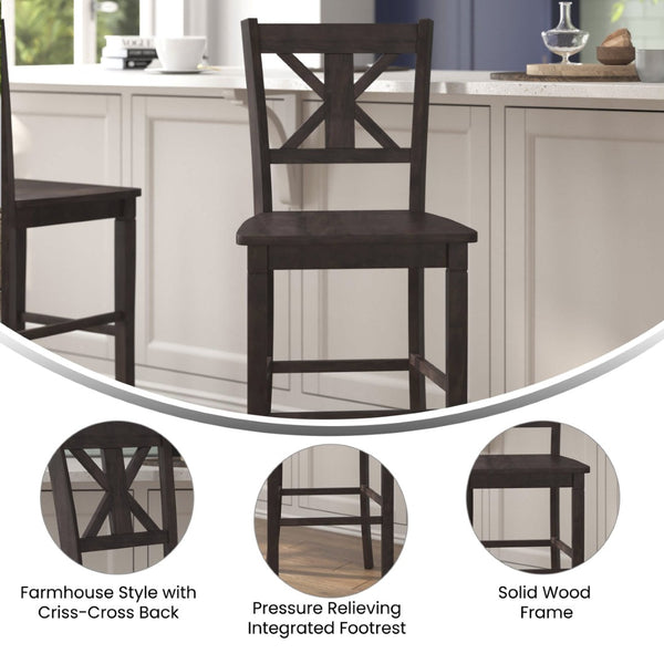 English Elm Gwendolyn Set of 2 Commercial-Grade Solid Wood Barstools for Modern Farmhouse Elegance & Comfort Gray Wash Walnut ES-STBN1-29-GY-2-GG