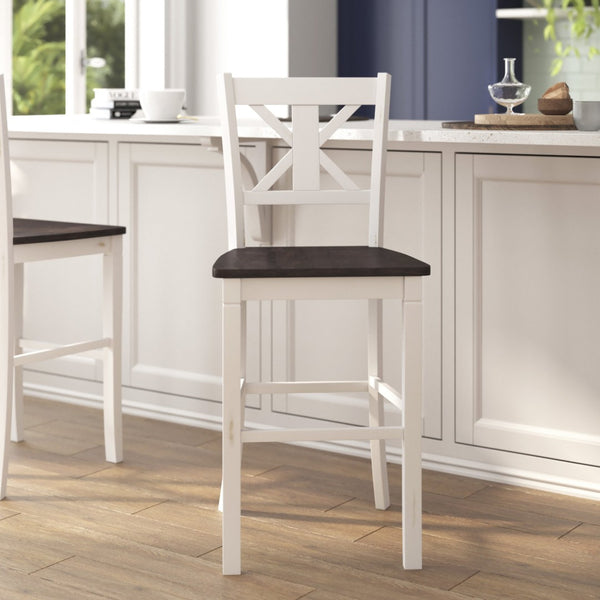 English Elm Gwendolyn Set of 2 Commercial-Grade Solid Wood Barstools for Modern Farmhouse Elegance & Comfort White Wash ES-STBN1-29-WH-2-GG