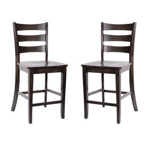 English Elm Liesel Set of 2 Commercial-Grade Wooden Ladderback Counter Stools for Stylish Kitchen Seating Gray Wash Walnut ES-STBN5-24-GY-2-GG