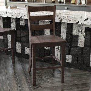 English Elm Liesel Set of 2 Commercial-Grade Wooden Ladderback Counter Stools for Stylish Kitchen Seating Gray Wash Walnut ES-STBN5-24-GY-2-GG