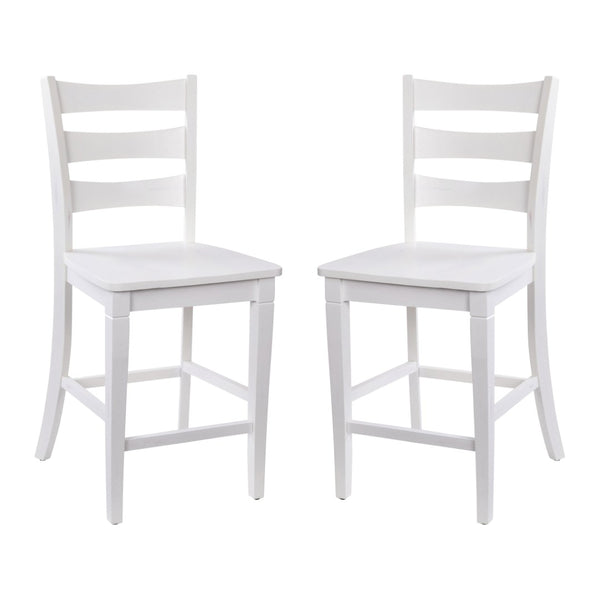 English Elm Liesel Set of 2 Commercial-Grade Wooden Ladderback Counter Stools for Stylish Kitchen Seating White Wash ES-STBN5-24-WH-2-GG